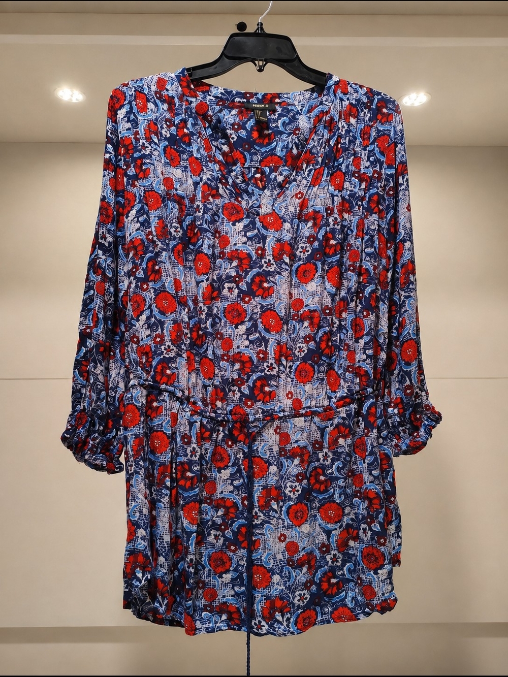 Floral Paisley V-Neck Tie Waist Long Sleeve Mini Dress